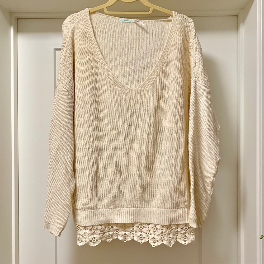 Oversized Lace Trim Sweater